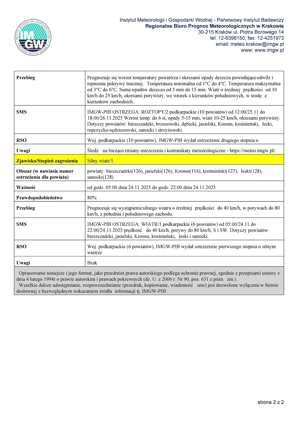 Prognoza pogody IMGW-PIB dla Krakowa i Podkarpacia: roztopy, silny wiatr. Ostrzeżenia meteorologiczne i kontakt do biura prognoz.
