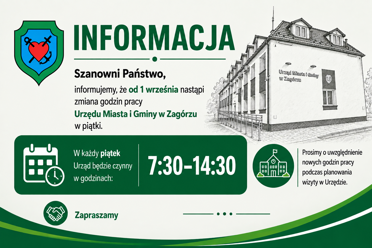 Informacja o zmianie godzin